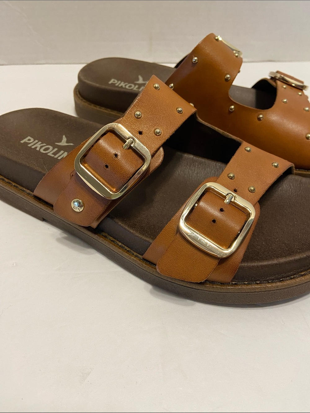 Pikolinos Aitana Brandy leather flat sandals, buckle rivet detail Size 7.5 / 8 - Picture 5 of 13